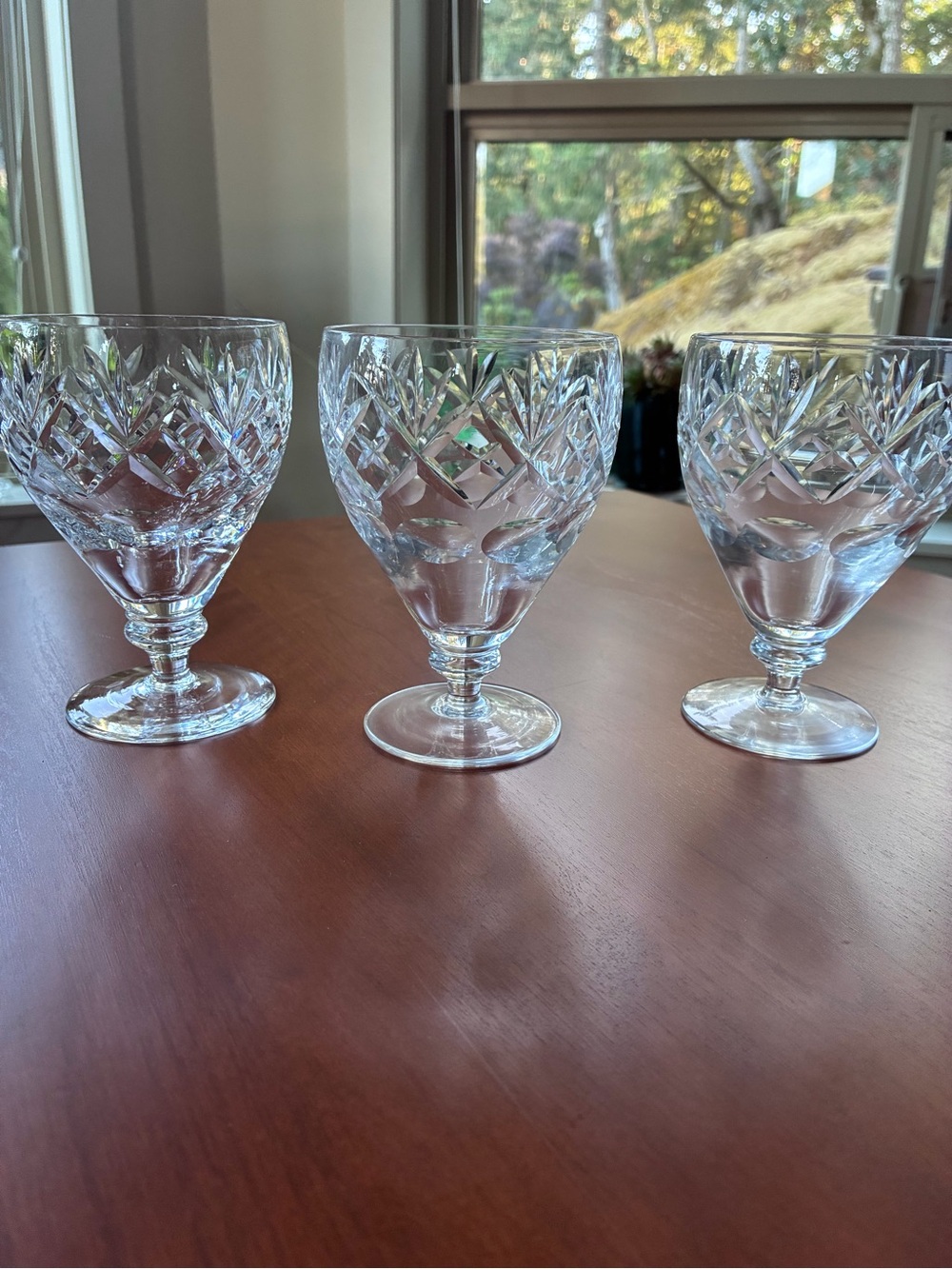 Lead Crystal Cut Goblets - Clear Stemmed Drinkware (Set of 3)